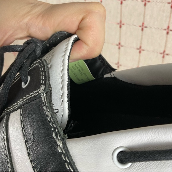Timberland Boat Shoes Mens Size 11.5 Black & White Leather Deck Shoes PreLoved - Picture 9 of 10